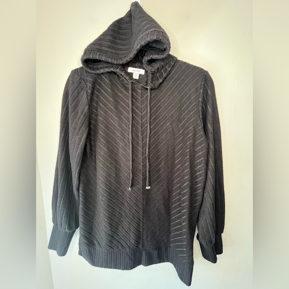 Nine West Black Chevron Long Sleeve Pullover Hoodie Knit Size Medium